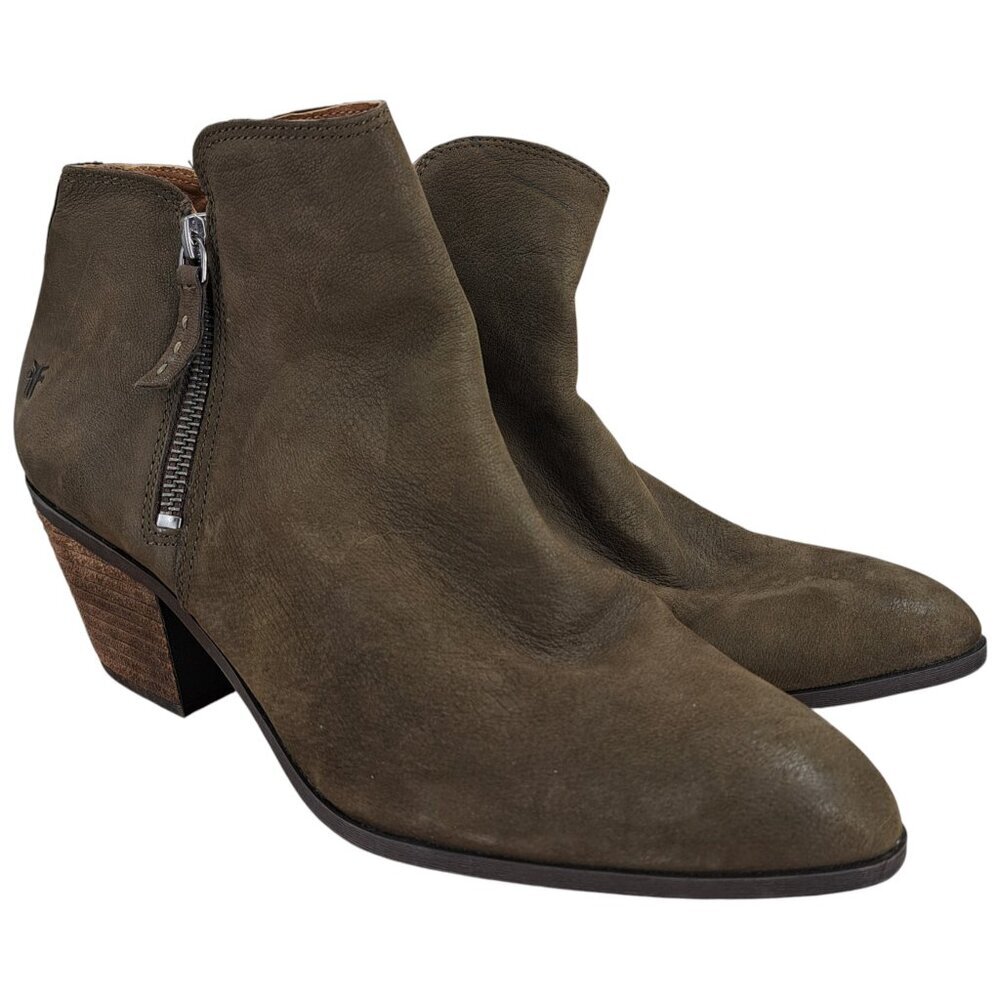 Frye Judy Zip Brown Ankle Boots Size 10 Leather Classic Boho Western Heel